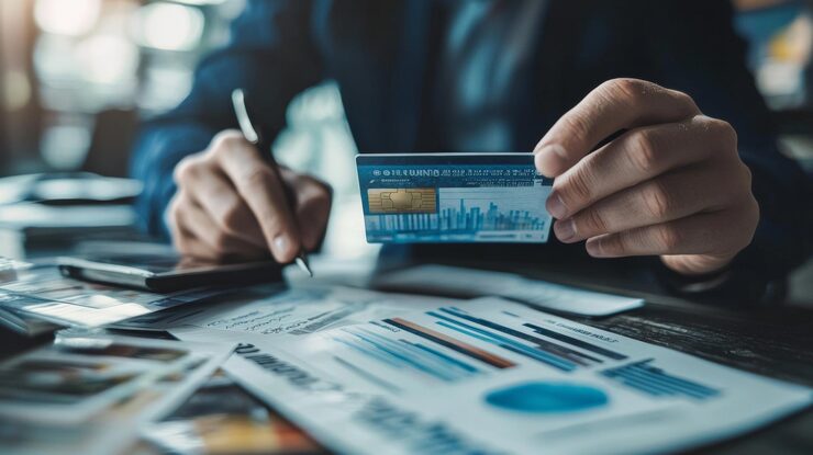 Businessman analyzing business credit data